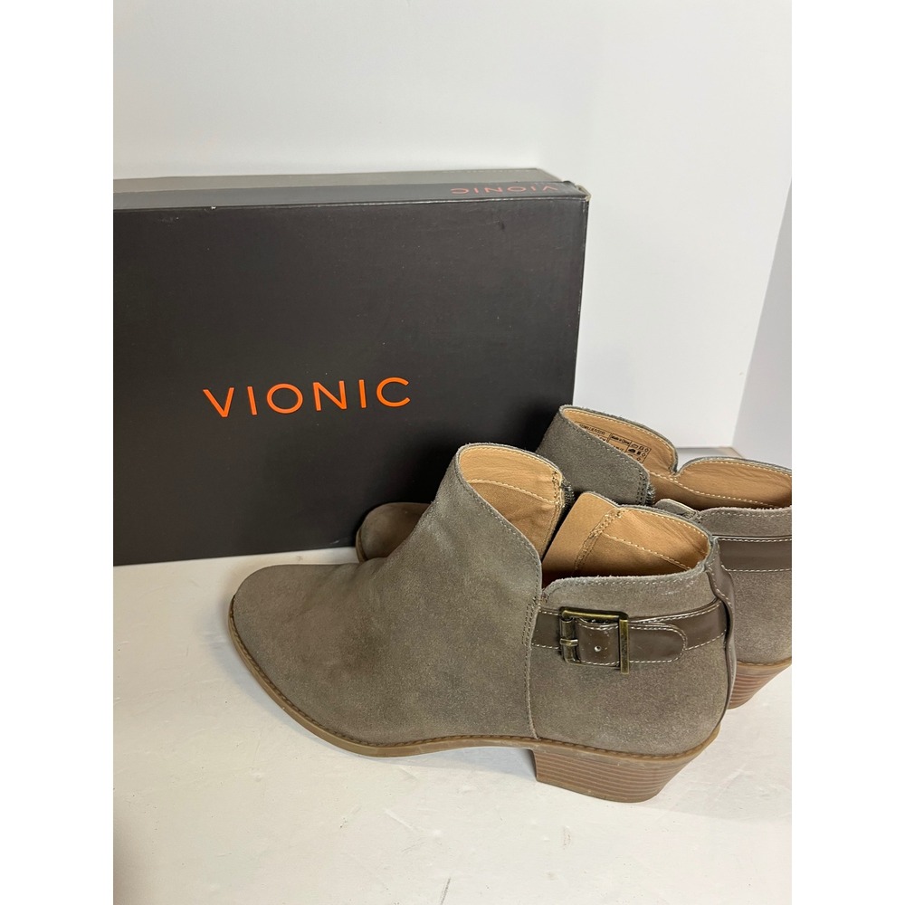 Vionic Joy Millie Greige Suede Ankle Boots 322MILLIE Womens 8.5 Supportive Heel